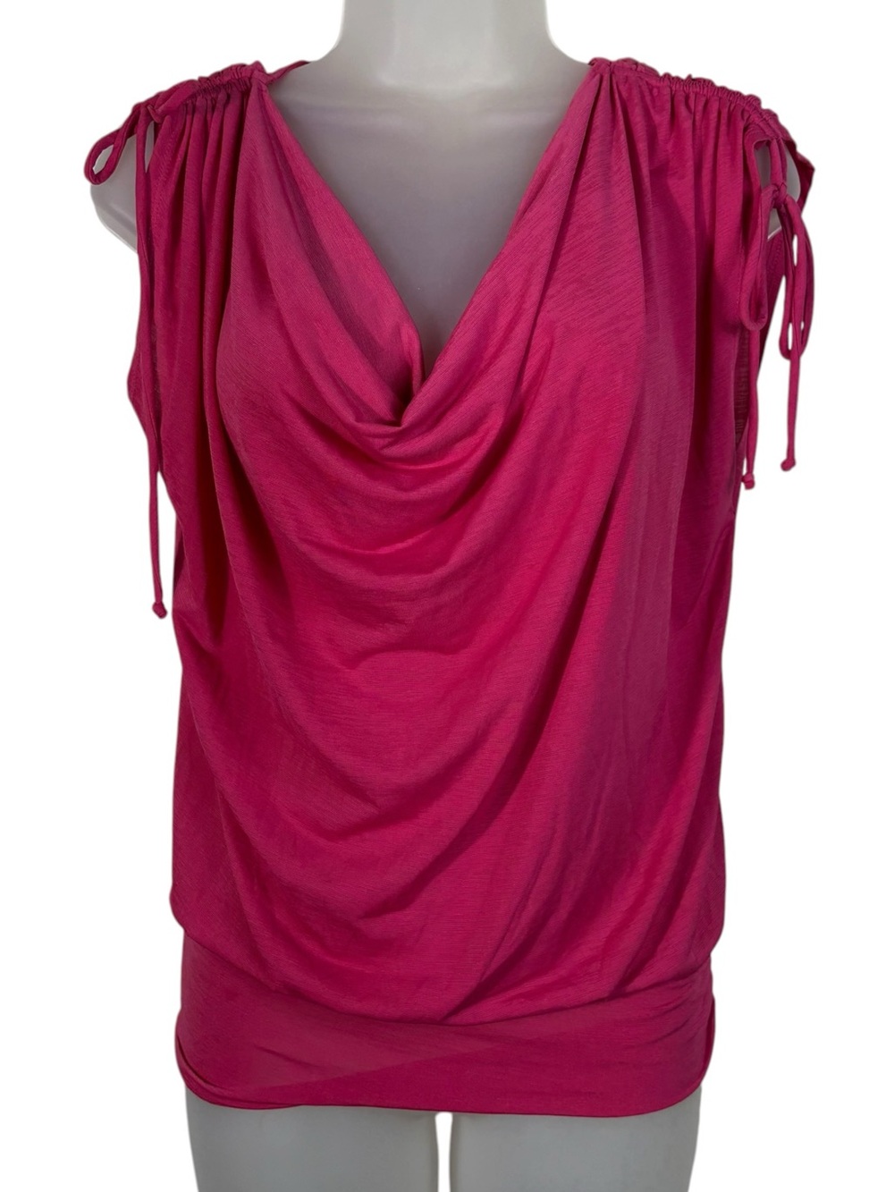Heart Soul Vintage Y2K Hot Pink Ruched Drape Neck Slinky Top Large Clubbing 90s